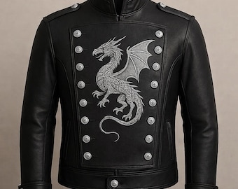 Handmade Embroidered Dragon Jacket, Gothic Cosplay Fantasy Costume