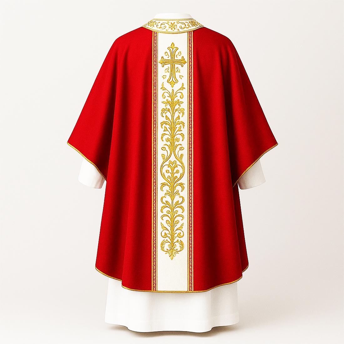 Red Liturgical Chasuble, Gold Embroidered Chasuble, Priest Vestment ...