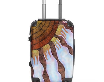Colorful Artistic Suitcase with Unique Sun Design – Carry-on Luggage with Wheels