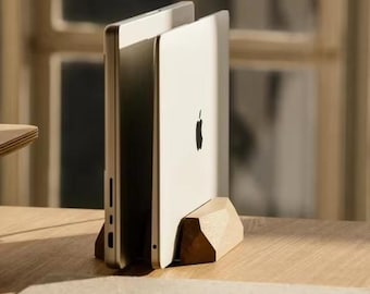Dual Laptop Dock | Personalized Wooden Laptop Stand for 2 Devices | Desk Organizer for MacBook & Tablet