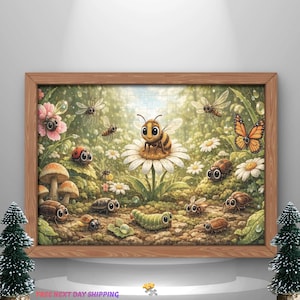 Cute Insect Garden Puzzle for Kids, Bee Butterfly Ladybug Nature Jigsaw Puzzle, 100–1000 Piece Educational Kids Gift