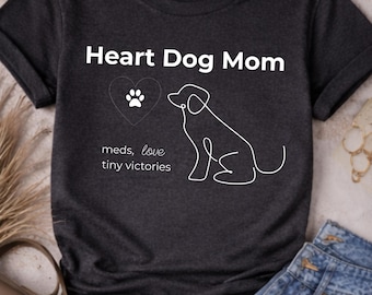 Camiseta "Corazón" para mamá de perro: Camiseta minimalista con líneas para mamá de mascotas, ideal para perros con necesidades especiales y con medicamentos. Camiseta "Amo a las pequeñas victorias".