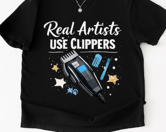 Camiseta "Artistas de verdad usan tijeras" - Camiseta de peluquero canino - Camiseta divertida de peluquería canina - Regalo para peluquero profesional - Ropa de peluquería