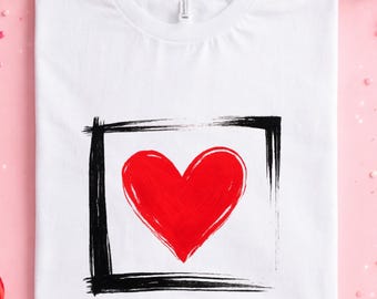 Camiseta minimalista de corazón, camiseta roja con gráfico, regalo romántico de San Valentín