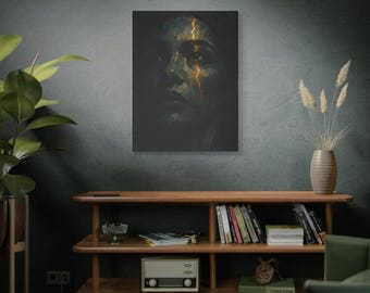 Lienzo mate con cara de Kintsugi dorado / Arte de pared estirado