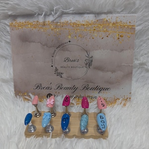 Gender Reveal Press On Nails: Baby Shower Party Nails