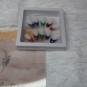 French Tip Fun Press On Nails, Handmade Color French Tips, DIY Nail Art, Reusable Nail Set, Salon-Quality Nails
