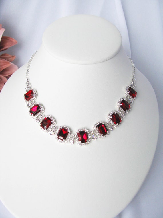 Items similar to Siam Red 2 piece set Wedding Necklace Bridal Necklace ...