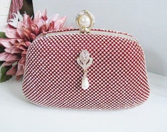 Hard Case Fabric Wedding Bag Clutch Formal Evening Bag with Crystals Accent Brooch fashion bag