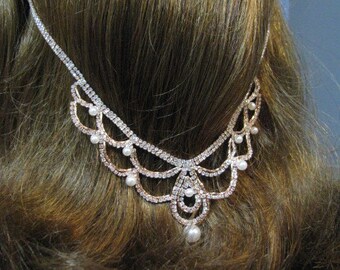 Rose Gold Wedding Hair floating Illusion Hair jewelry - Bridal Jewelry - Wedding Set -  Bridal jewelry set pearl accent