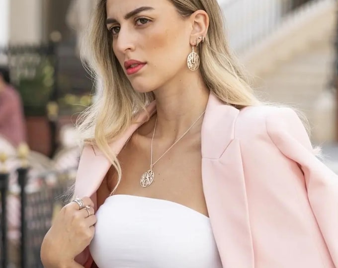 Sterling Silver Circle Monogram Earrings