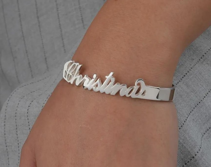 Sterling Silver Bangle Bracelet with Name