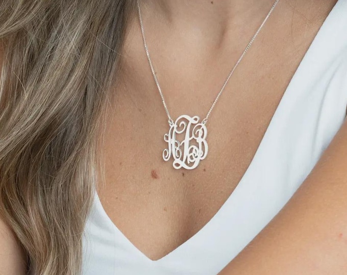 Sterling Silver Vine Monogram Necklace