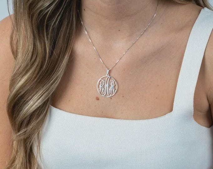 Sterling Silver Circle Monogram Necklace, Personalized Custom Jewelry