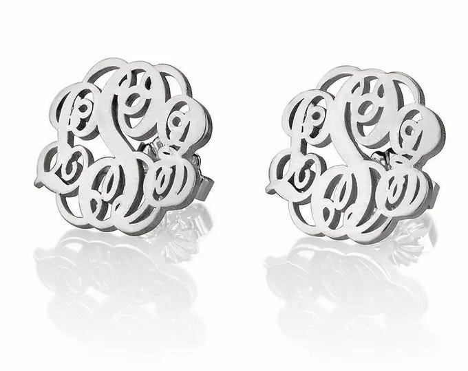 Sterling Silver Monogrammed Stud Earrings