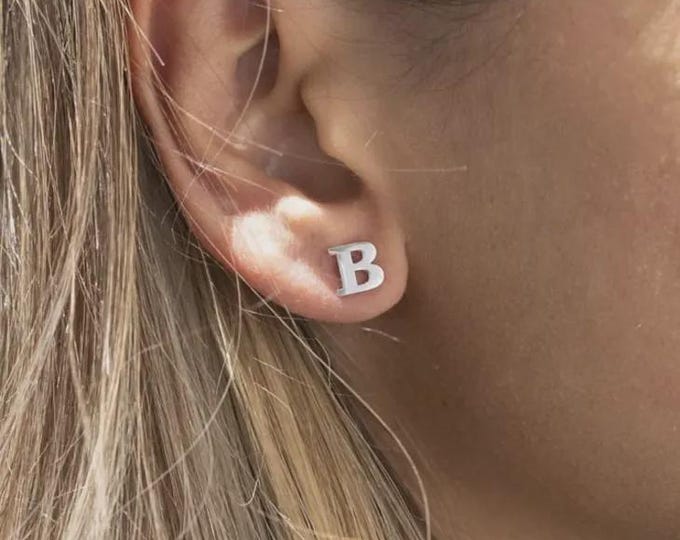 Sterling Silver Initial Stud Earrings