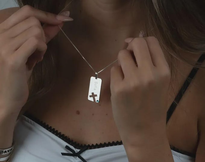 Personalized Cross Necklace with Birthstone