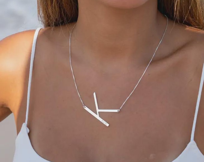 Large Initial Necklace With Engraved Name