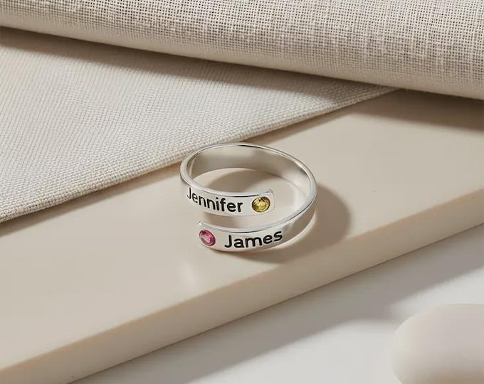 Spiral Couples Ring with Birthstones