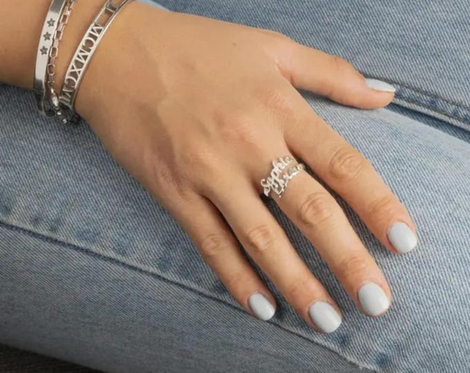 Sterling Silver Spiral Name Ring, Personalized Mother's Jewelry