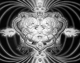 Lámina giclée "jormungandr", Arte místico, Arte nórdico, Arte visionario, Arte etéreo, Arte surrealista, Arte chamánico