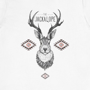 Jackalope Southwest T-Shirt - Mythical Antlered Rabbit Graphic Tee for Cryptid Fans, Everyday Casual Outfits, Unique Western Style