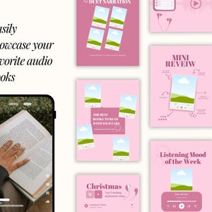 Bookstagram Canva Templates, Audiobook & Bookish Social Media Kit, book authors, bloggers, influencers, pretty bookstagrammer post bundle image 8