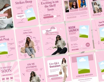 Romance Author Instagram Templates, Book Launch Kit, Book Blogger, Writer, Book Promotion, Bookstagram Canva, Pink Book Launch Marketing