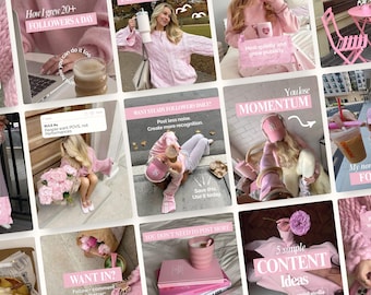 Pink Aesthetic Instagram Carousel Templates Canva Social Media Agency Kit for Coaches UGC Modern Brands Trendy Storytelling Posts SMM Viral