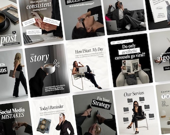 Dark Social Media Templates Pinterest Inspired Trendy Canva Posts for Coaches, Content Creators, SMM, Digital Marketing UGC Modern Brand kit