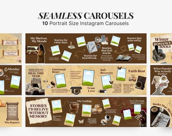 Bookstagram Seamless Carousel Template Canva Bookstagram bundle for book bloggers Author Instagram book Influencer Content Creator Scrapbook