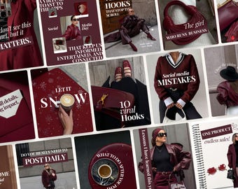 Burgundy Aesthetic Instagram Templates, Social Media Agency Kit, IG Carousels, Branding Design Kit, Storytelling Posts, Coaching, SMM Viral