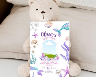 Mermaid Birthday Invitation Mermaid Tail Fourth Girls Summer  Birthday Shellabration Under the Sea  Invite Splish Splash Pastel Purple Theme