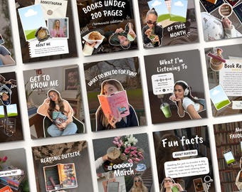 Aesthetic Bookstagram Template, Book Lover Instagram Viral Cozy Canva posts for Book Lovers, Authors, Readers, Bookish Carousel Review Kit