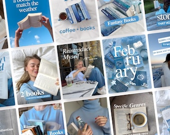 Aesthetic Bookstagram Canva Templates, Booktok Instagram Post, Trend Blue Bookstagram Bundle, Bookish Social Media, Book Lovers, Authors