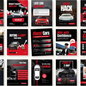 45 Canva-mallar för biluthyrningsföretag, inlägg om biluthyrning och sociala medier, biluthyrning, leasing, IG för fordonsuthyrning, mallar för biluthyrning, chaufförsinlägg