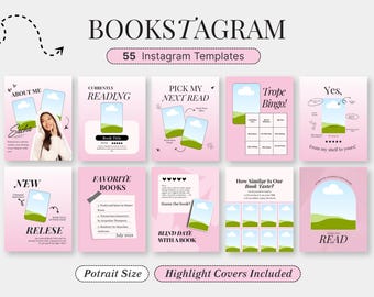 Pink Bookstagram Canva Templates, Book influencers, bloggers, author, writers, Insta bookish social media, pretty bookstgram bundle, booktok