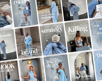 Melanin Blue Aesthetic Instagram Templates, Trendy Modern Pinterest Inspired Posts for Content Creator, Minimal UGC Style, Social Media kit