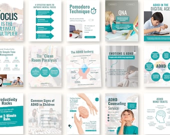 ADHD Instagram Templates, Mental Health, Therapist Instagram, Counselor, Psychology Content, Wellbeing Coach, Anxiety Brand, Psychotherapy