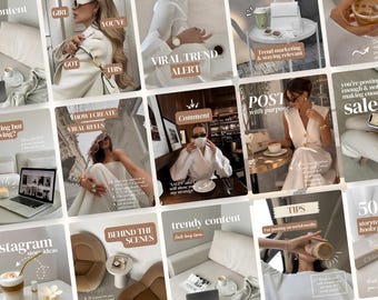 Neutral Aesthetic Instagram Templates, Content Creator, SMM Coach Influencer, Trendy Modern Pinterest Inspired Beige Canva Templates for UGC