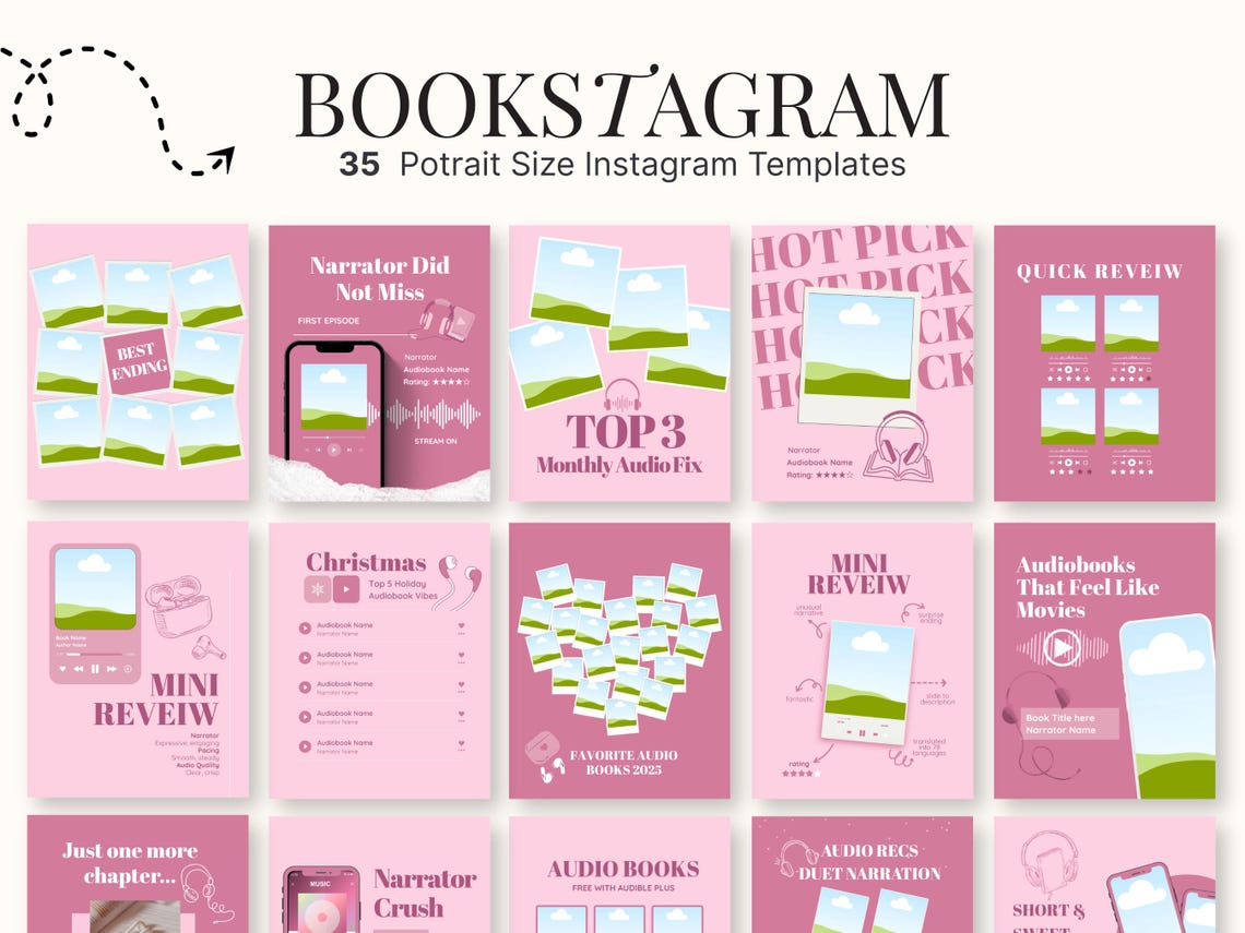 Bookstagram Canva Templates, Audiobook & Bookish Social Media Kit, Book ...