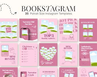 Bookstagram Canva Templates, Audiobook & Bookish Social Media Kit, book authors, bloggers, influencers, pretty bookstagrammer post bundle