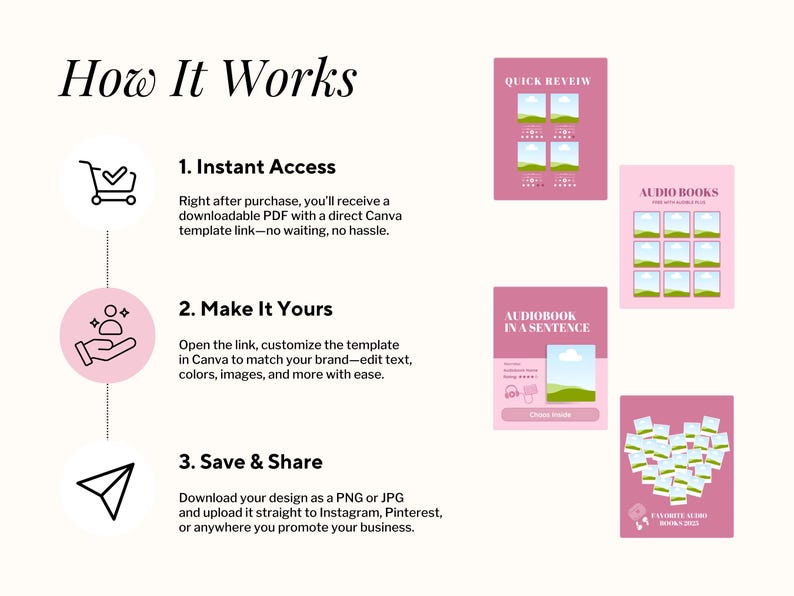 Bookstagram Canva Templates, Audiobook & Bookish Social Media Kit, book authors, bloggers, influencers, pretty bookstagrammer post bundle image 10