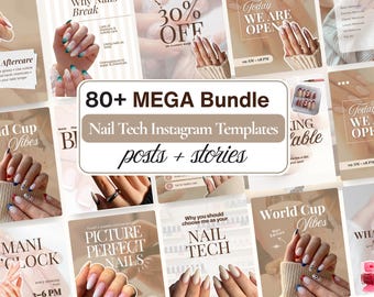 Nail Tech Instagram Template Bundle for  Nail Salon Artist Technician Manicure Business Social Media Marketing Influencer Canva Branding Kit