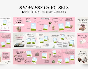 Bookstagram Seamless Carousel Templates, Bookstagram Bundle for book bloggers, book influencers, authors, Cozy pretty bookstagram carousels
