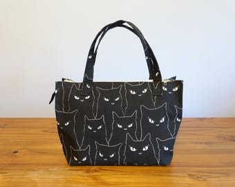 Glow in the Dark Cat Handbag – Halloween Shoulder Bag – Black Canvas Handmade Purse – Doctor Style Cat Bag – Spooky Gift for Her