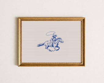 Rodeo Cowboy Wall Art Print | Bucking Horse Western Illustration | Vintage Rodeo Art | Ranch Decor | Minimal Western Wall Art