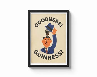 Goodness Guinness Poster: Vintage Bar Art Print, Retro Drink Advertisement Kitchen - Drinks - bar | Gift Idea | Vintage Retro