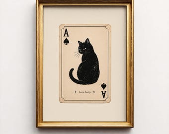 Black Cat Print - Born Lucky Vintage Ace of Spades, Gothic Decor, Western Wall Art - Poster print