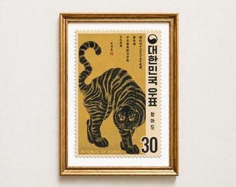 Vintage Korean stamp | Gift Idea | Vintage Retro | Memorabilia - print poster - flower - botanical - Seoul - cat - tiger print - korea